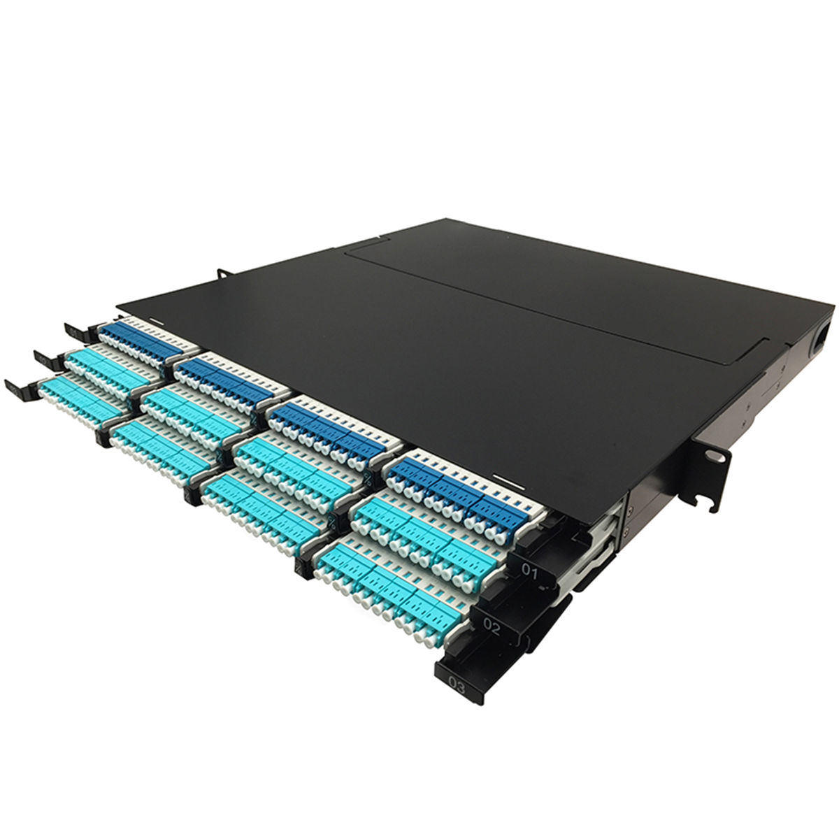 144 Cores 19'1U Black Rack Mounted MPO MTP Fiber Patch Panel Optical distribution box With 4pcs OM3 MTP-LC Cassettes